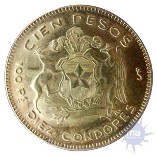 Gold Hundred Pesos of Chile of 1963.