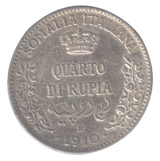 Quarto Rupia of Somalia Italiana of 1910.