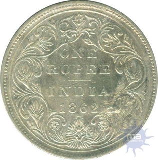 Silver One Rupee of Victoria Queen of Bombay Mint of 1862.