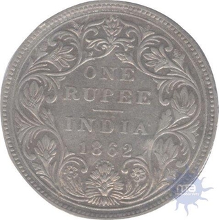 Silver One Rupee of Victoria Queen of Bombay Mint of 1862.