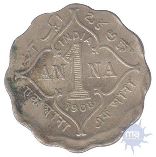 Silver One Anna of King Edward VII of Bombay Mint of 1908.