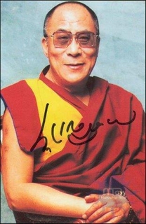 Autograph of 14th and current Dalai Lama of Tenzin Gyatso.