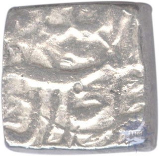 Square Silver Rupee of Akbar Jalal Ud Din Muhammad of Month Tir Ilahi 42 of Tatta.