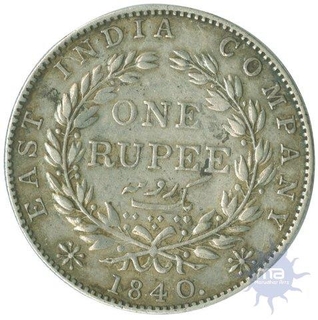 Silver One Rupee Coin of Victoria Queen of 1840.