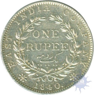 Silver One Rupee Coin of Victoria Queen of Madras Mint of 1840.