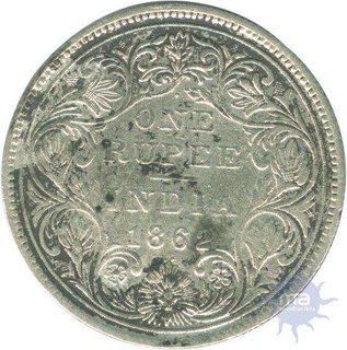 Silver One Rupee Coin of Victoria Queen of Bombay Mint of 1862.