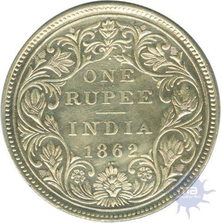 Silver One Rupee Coin of Victoria Queen of Bombay Mint of 1862.