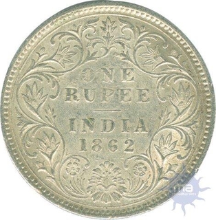 Silver One Rupee Coin of Victoria Queen of 1862.