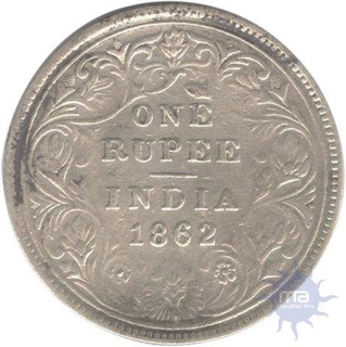 Silver One Rupee Coin of Victoria Queen of 1862.