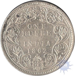 Silver One Rupee Coin of Victoria Queen of Bombay Mint of 1862.