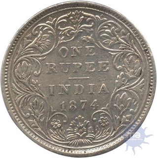 Silver One Rupee Coin of Victoria Queen of Bombay Mint of 1874.