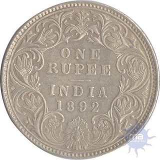 Silver One Rupee Coin of Victoria Empress of Bombay Mint of 1892.