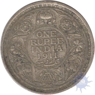 Silver One Rupee Coin of King George V of Calcutta Mint of 1911.