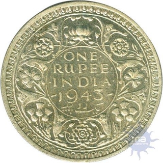 Silver One Rupee Coin of King George VI of Bombay Mint of 1943.