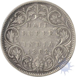 Silver Half Rupee Coin of Victoria Queen of Bombay Mint of 1862.