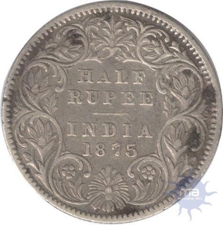 Silver Half Rupee Coin of Victoria Queen of Calcutta Mint of 1875.