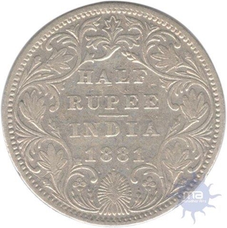 Silver Half Rupee Coin of Victoria Empress of Bombay Mint of 1881.