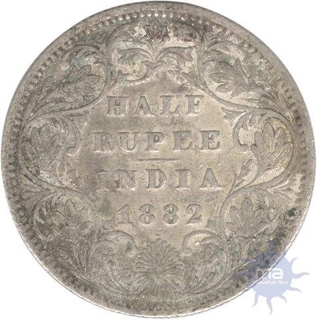 Silver Half Rupee Coin of Victoria Empress of Bombay Mint of 1882.