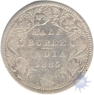 Silver Half Rupee Coin of Victoria Empress of 1885.