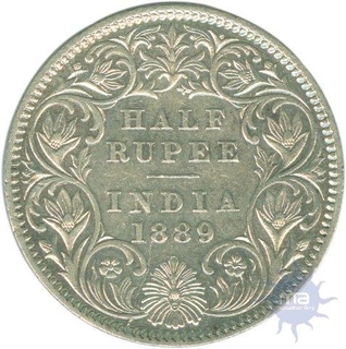 Silver Half Rupee Coin of Victori Empress of 1889.