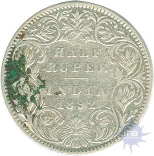 Silver Half Rupee Coin of Victoria Empress of Bombay Mint of 1892.