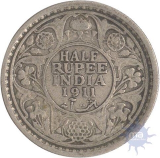 Silver Half Rupee of King George V of Calcutta Mint of 1911.