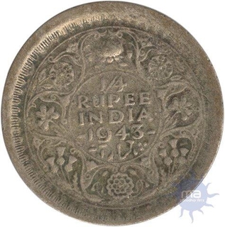 Silver One Fourth Rupee of King George VI of Bombay Mint of 1943.