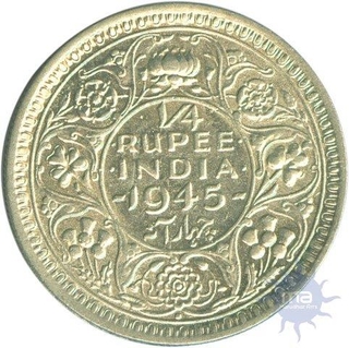 Silver One Fourth Rupee of King George VI of Bombay Mint of 1945.