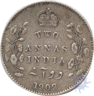 Silver Two Annas of King Edward VII of Calcutta 1909.