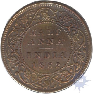 Copper Half Anna of Victoria Queen of 1862.