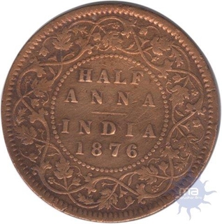 Copper Half Anna of Victoria Queen of Calcutta Mint of  1876.