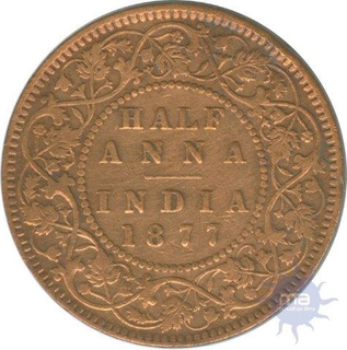 Copper Half Anna of Victoria Empress of Bomby Mint of 1877.