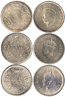 Silver One Fourth Rupee of King George VI of 1939-1945.