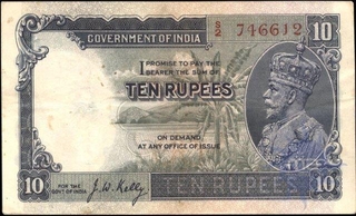 Ten Rupees Bank Note of King George V Signed by J.B. Taylor of 1933.