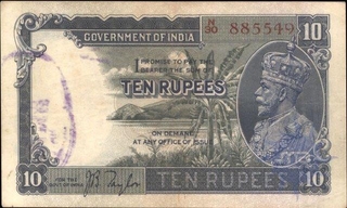 Ten Rupees Bank Note of King George V Signed by J.B. Taylor of 1933.