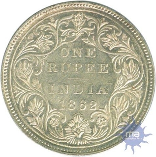 Silver One Rupee of Victoria Queen of 1862.