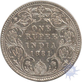 Silver One Rupee of Victoria Empress of Bombay Mint of 1881.