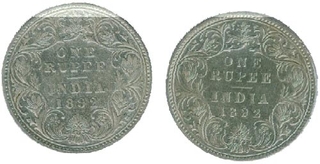 Silver One Rupee Coin of  Victoria Empress of 1892.