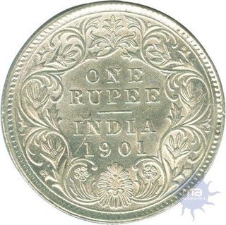 Silver One Rupee of Victoria Empress of Calcutta Mint of 1901.