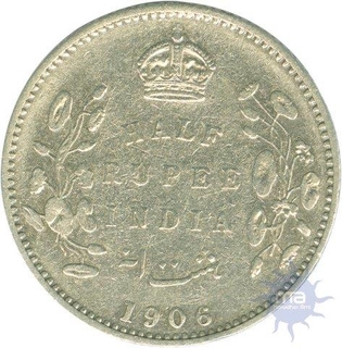 Silver Half Rupee of King Edward VII of Bombay Mint of 1906.