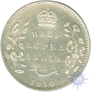 Silver Half Rupee of King Edward VII of Calcutta Mint of 1910.