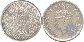 Silver Half Rupee of King George VI of Calcutta Mint of 1939.