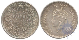 Silver Half Rupee of King George VI of Calcutta & Bombay Mint of 1939.