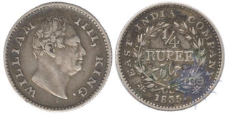 Silver One Fourth Rupee of King William IIII of 1835.