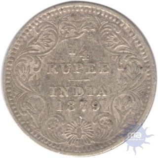 Silver Quarter Rupee of Victoria Empress of Calcutta Mint of 1879.