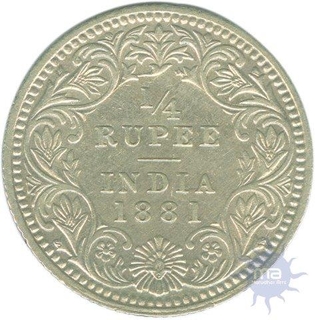 Silver Quarter Rupee of Victoria Empress of Calcutta Mint of 1881.