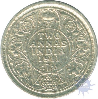 Silver Two Annas of King George V of Calcutta Mint of 1911.