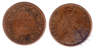 Copper Half Anna of Victoria Queen of 1862.