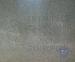 Ten Rupees of King George VI of Blank Watermark Paper.