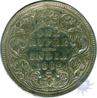 Silver One Rupee Coin of Victoria Queen of  1862.